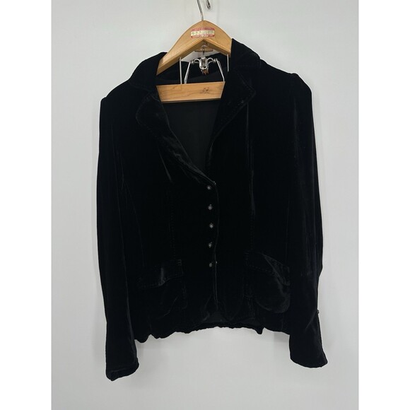 Black Velvet Long Sleeve Button Up Blazer  Jacket Shacket Womens S - Picture 3 of 11